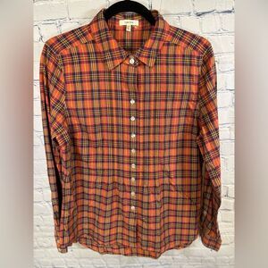 tyler böe Orange Blue Pintuck Button Up Brush Cotton Plaid Cottagecore Shirt 12